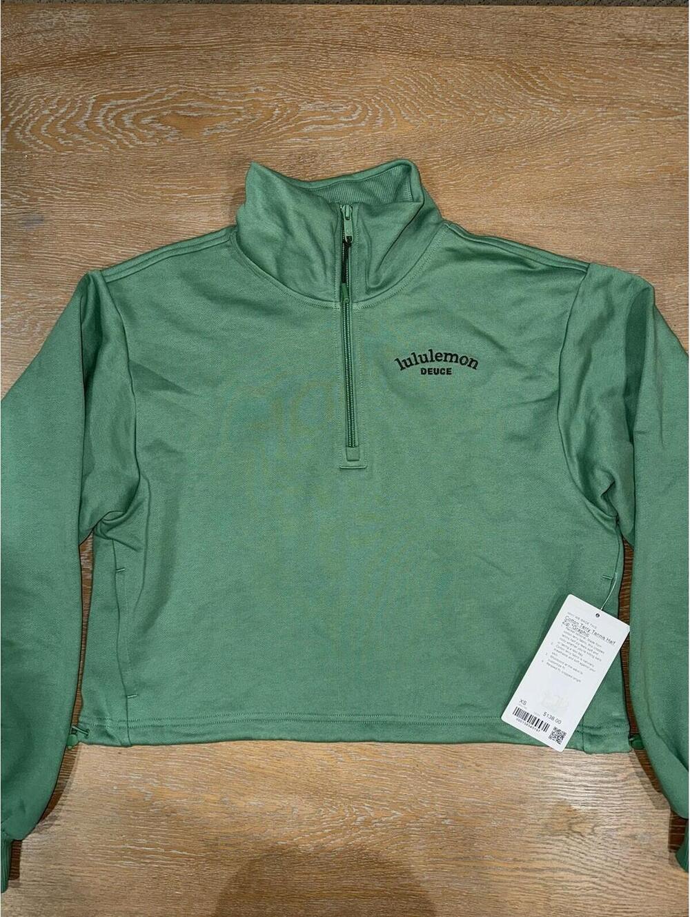 NWT Lululemon Cotton Terry Tennis Graphic Half-Zip Deuce SIZE XS Canteen Green